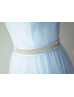 Strapless Sky Blue Pleated Tulle Long Prom Dress With Beaded Belt